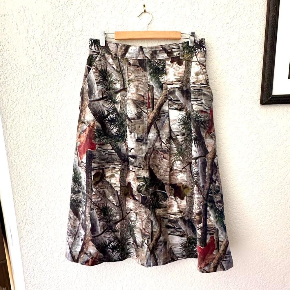 Basic Pleasure Mode Hunter Camo Denim Midi Skirt Front & Back Pockets - Picture 8 of 16